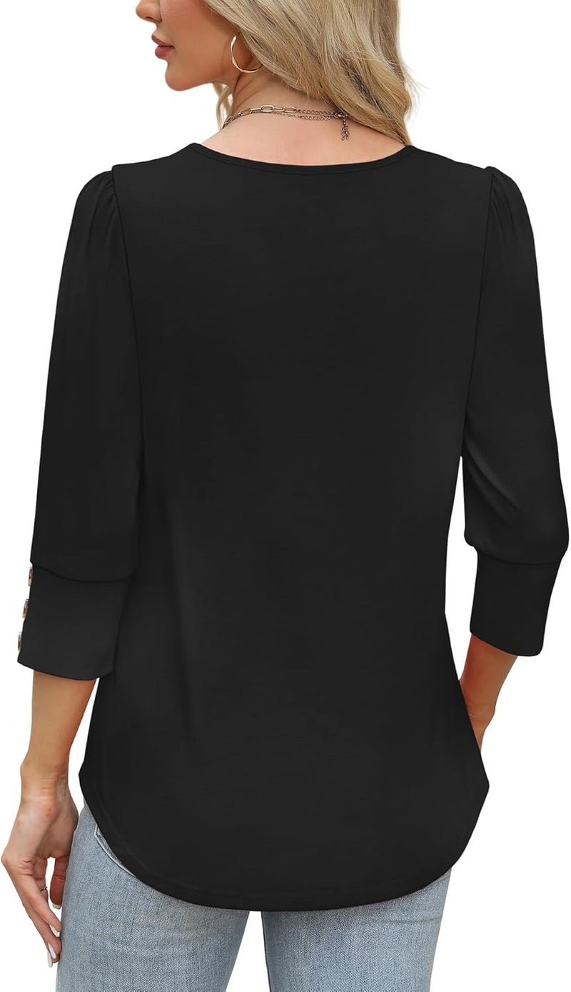 OFEEFAN Womens Tops 3/4 Sleeve with Buttons Dressy Casual Blouses Summer Outfits Beach Vacation Plus Size Spring Clothes - Image 5